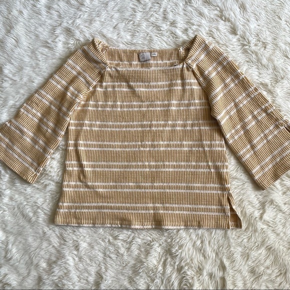 Anthropologie Postmark Blouse Flare Sleeve Textured Stripe Yellow & White M - Picture 3 of 14